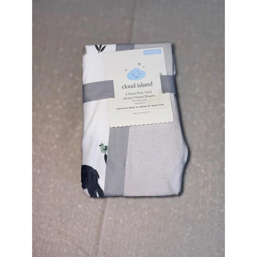 Cloud Island Play‎ Yard Sheets Baby 27x39 Grey White NEW 2-Pack Animal Solid